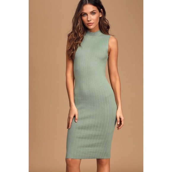 Lulus Dresses & Skirts - Lulus Marvelous Sage Green Ribbed Bodycon Dress